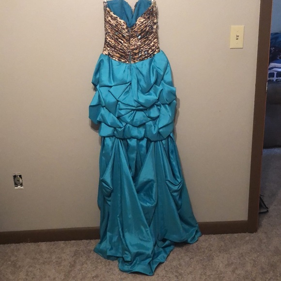 Blue gemmed up cheetah printed prom dress. - Picture 2 of 3